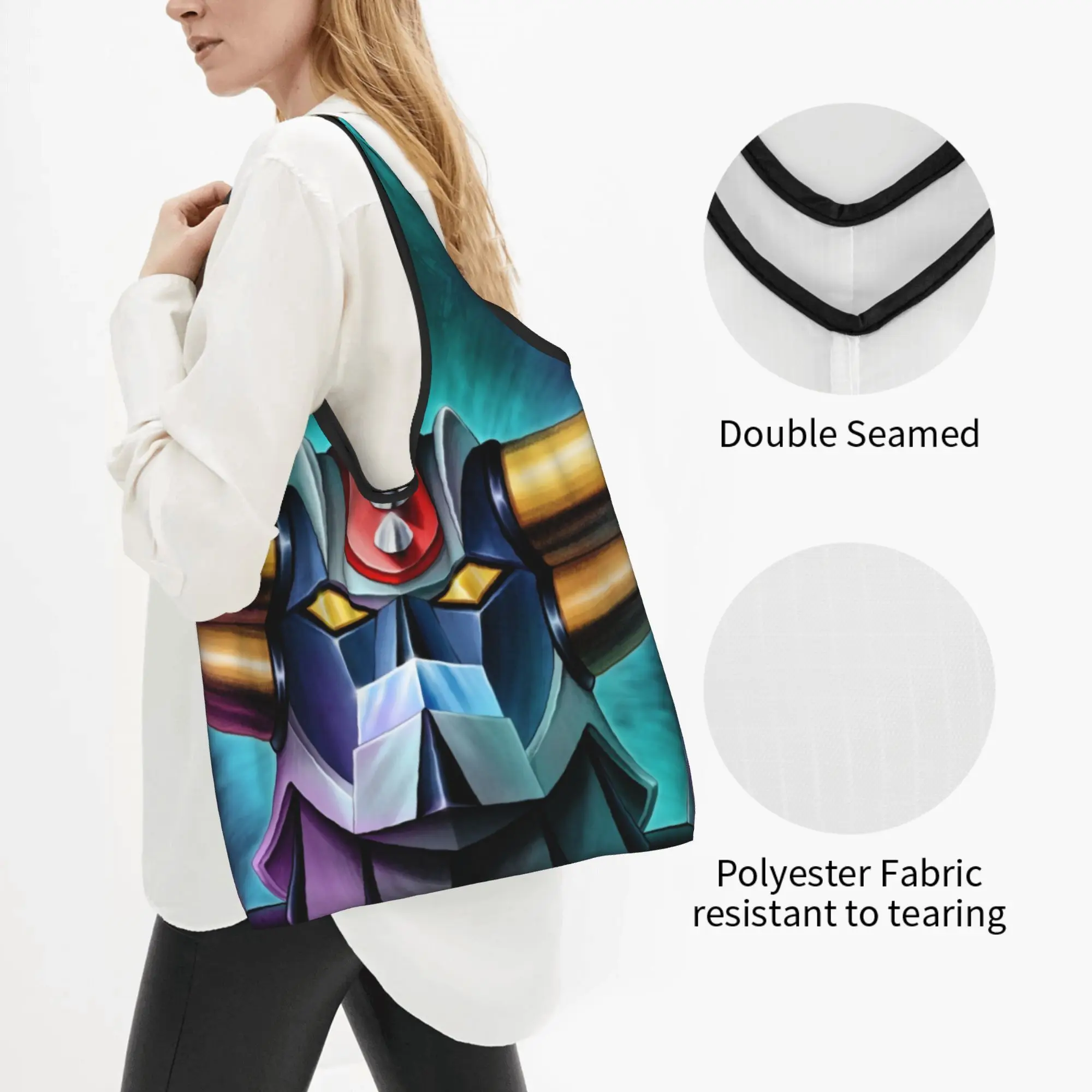 Reusable Comic G-Grendizeres Manga Shopping Bag Women Tote Bag Portable Anime Manga Grocery Shopper Bags