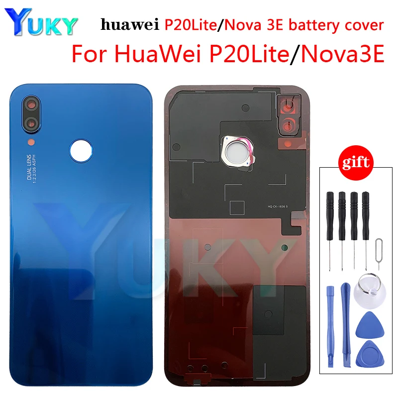 For Huawei P20 Lite Back Battery Rear Cover Door Housing Case Glass Panel+camera lens+Fingerprint button Nova 3e battery door