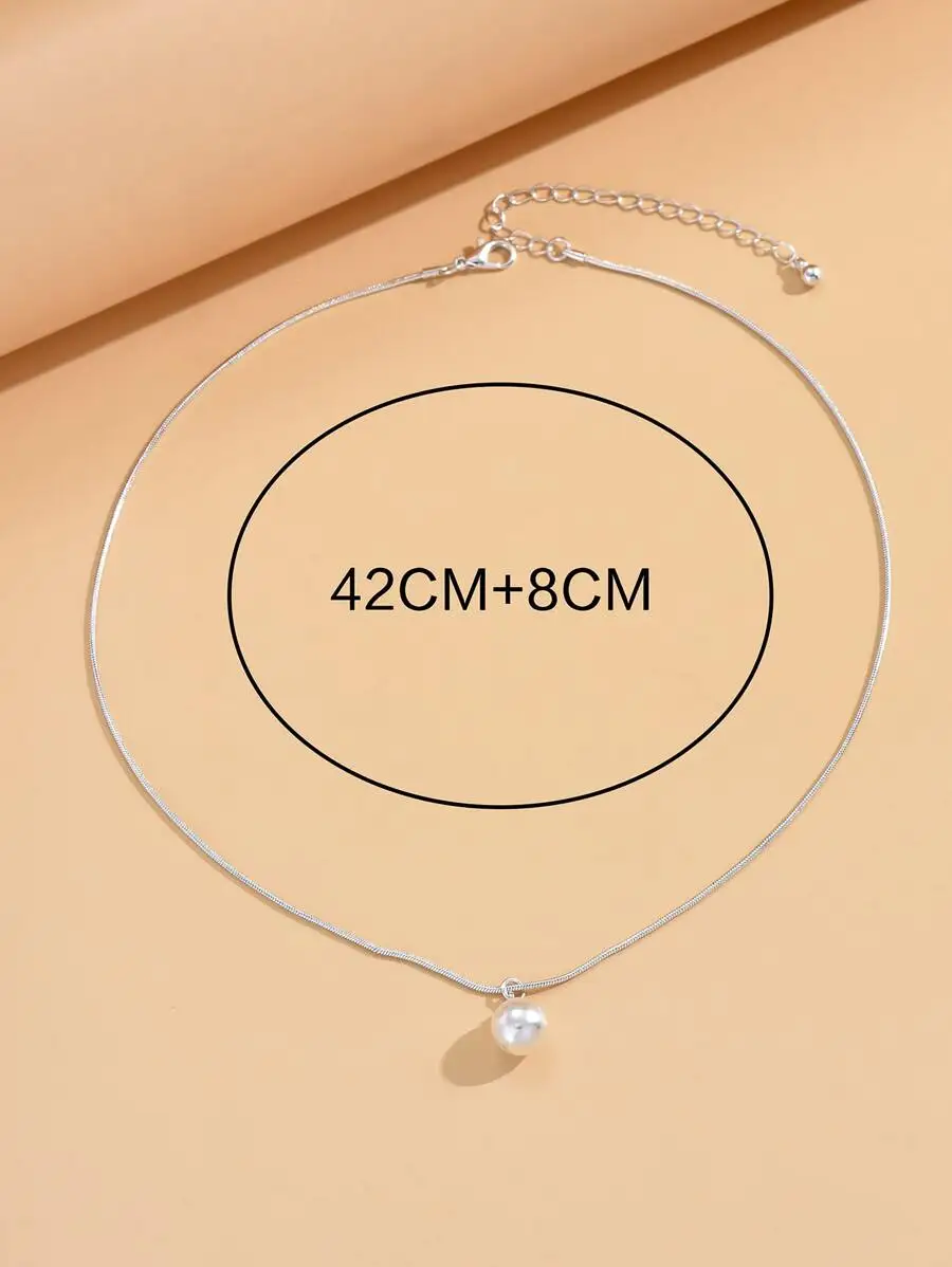 

Faux Pearl Pendant Necklace With Snake Chain For Women