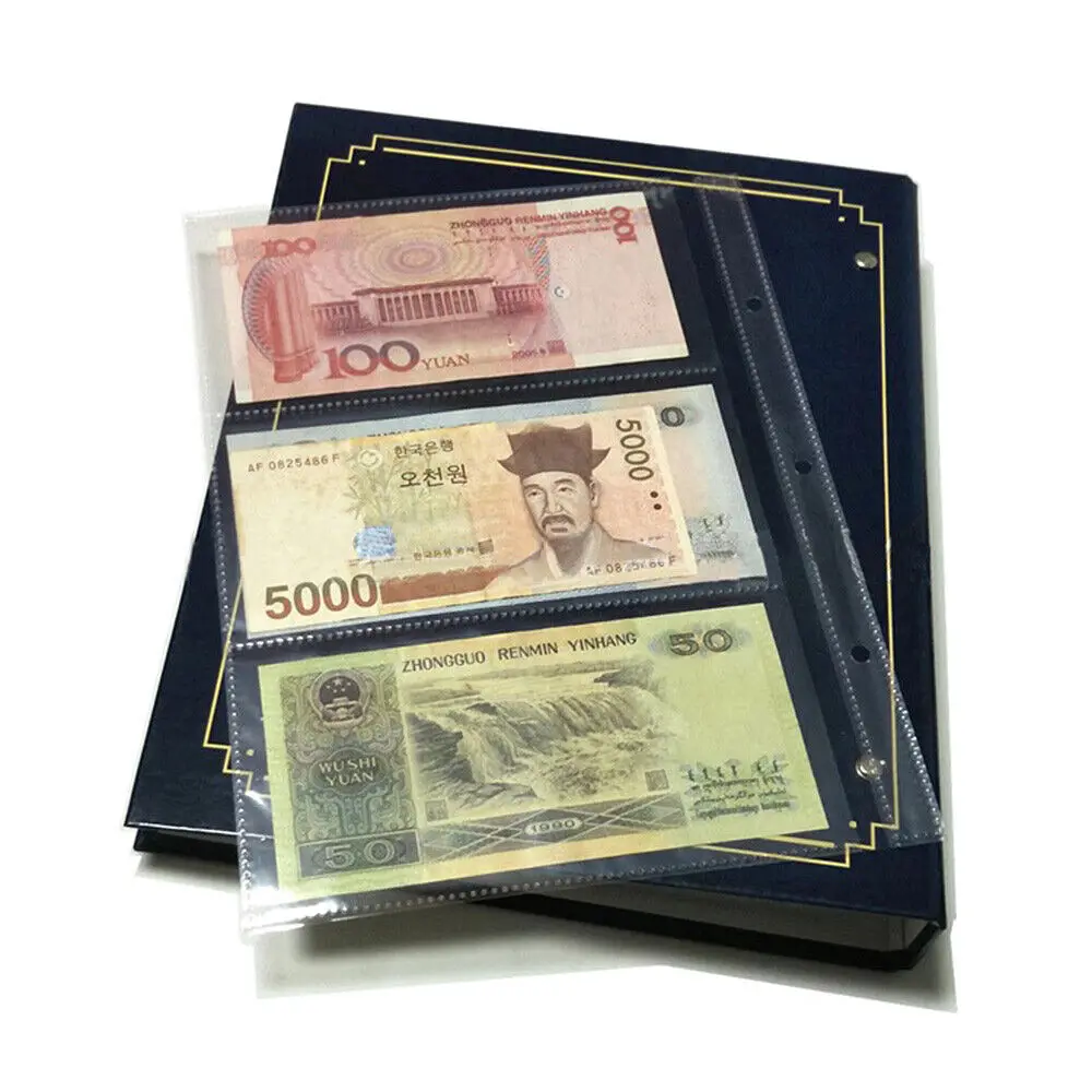 10PC 3 Grids Pocket Currency Page Money Banknote Two-sided Collection Sheets