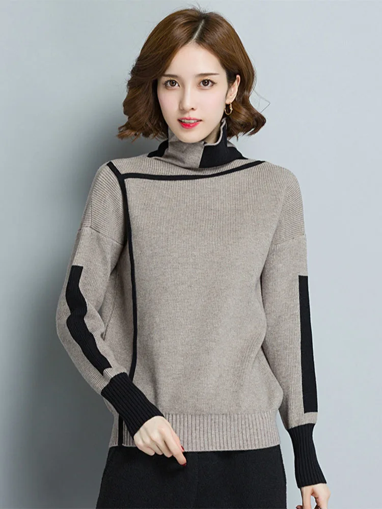 Max LuLu 2022 Fashion Korean Style Jumper Ladies Winter Knitwear Women Striped Turtleneck Pullover Casual Female Knitted Sweater