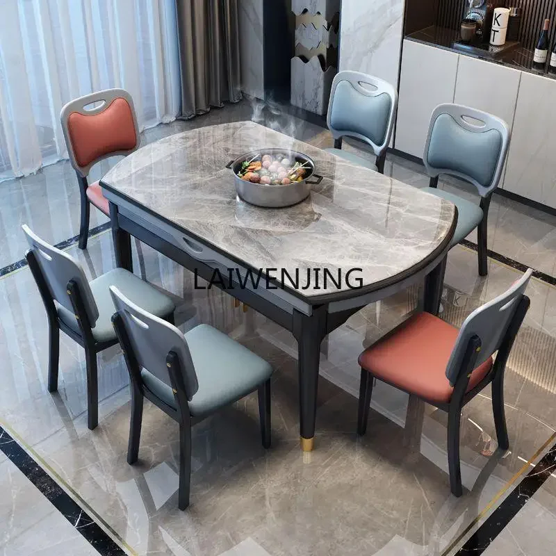 

MJY bold reinforced rock slab becomes round table retractable solid wood dining table and chairs new