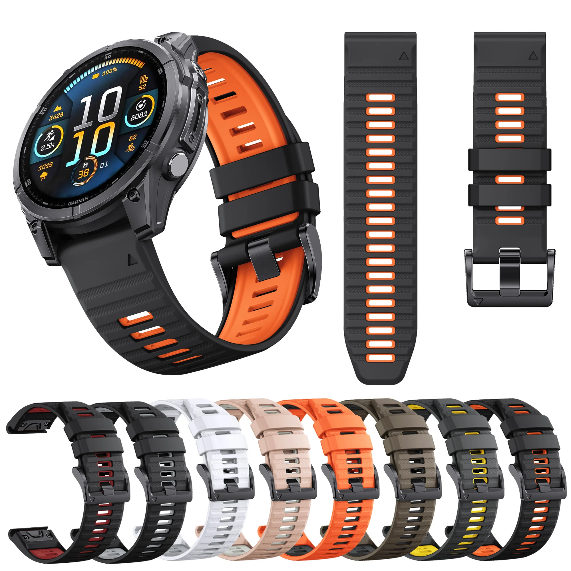 

QuickFit 22mm 26mm Fenix8 Watch Band For Garmin Fenix E 8 47mm 51mm 7 7X 6 6X/Epix Pro/Enduro 3 Two-Tone Silicone Strap Bracelet