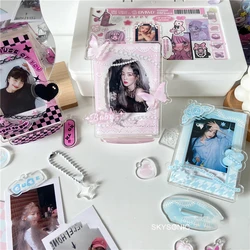 SKYSONIC 3 Inch Acrylic Photo Frame 7pcs Parts Idol Postcards Display Photo Cards Decoration Card Holder Fashion Chain Stand