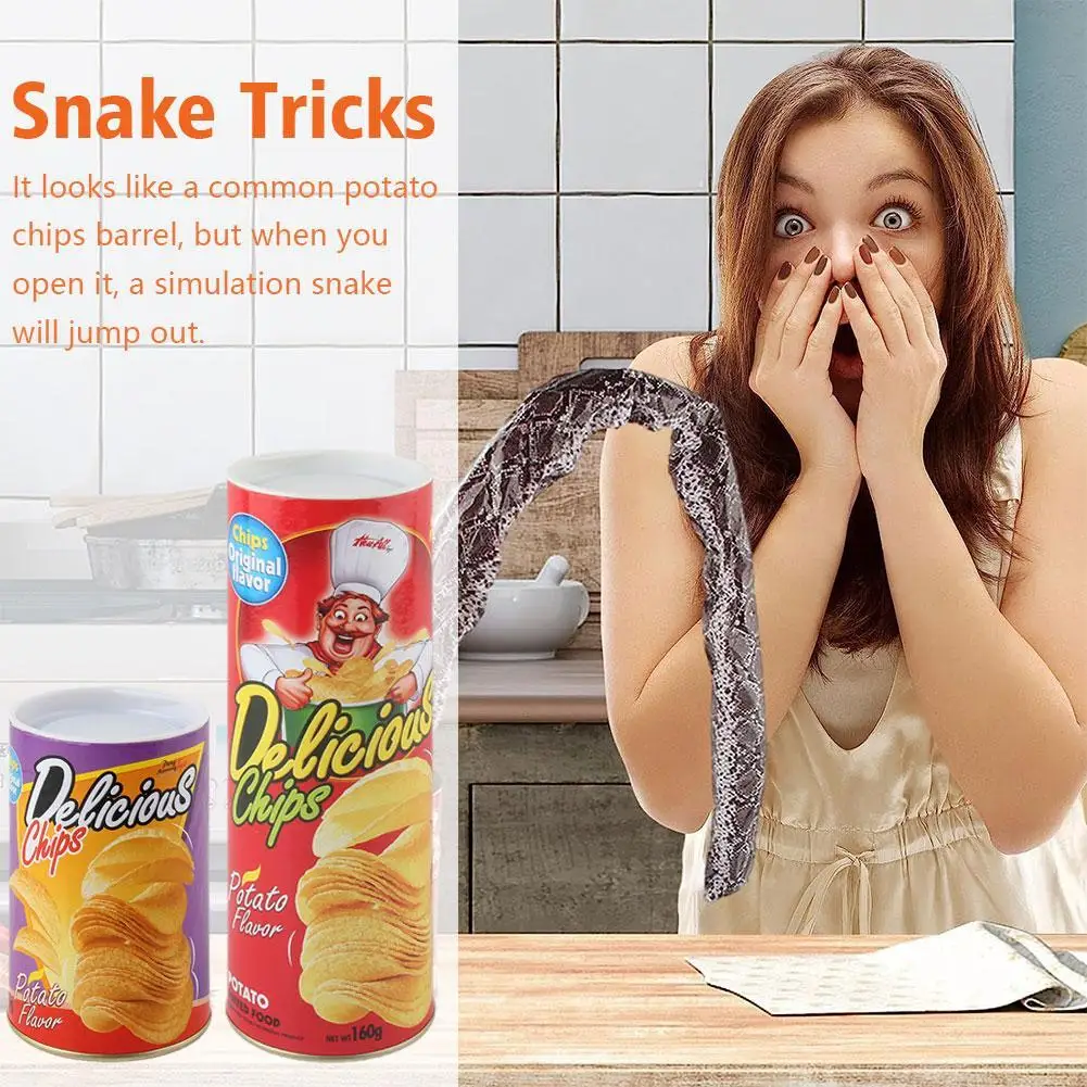 Prank Potato Chips Cans Jump Spring Snake Toy April Fool Potato Chips in Snake Day Simulation Gift Party Prank Bottle Hallo M5J0