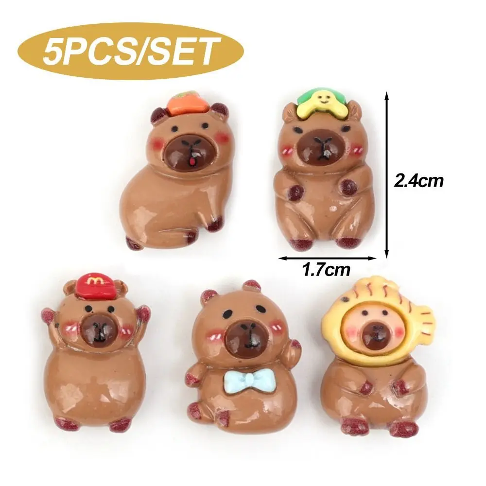 

5Pcs Resin Capybara Car Ornaments Funny Toy Miniature Automotive Interior Self-adhesive Cute Cartoon Home Desktop Knickknacks