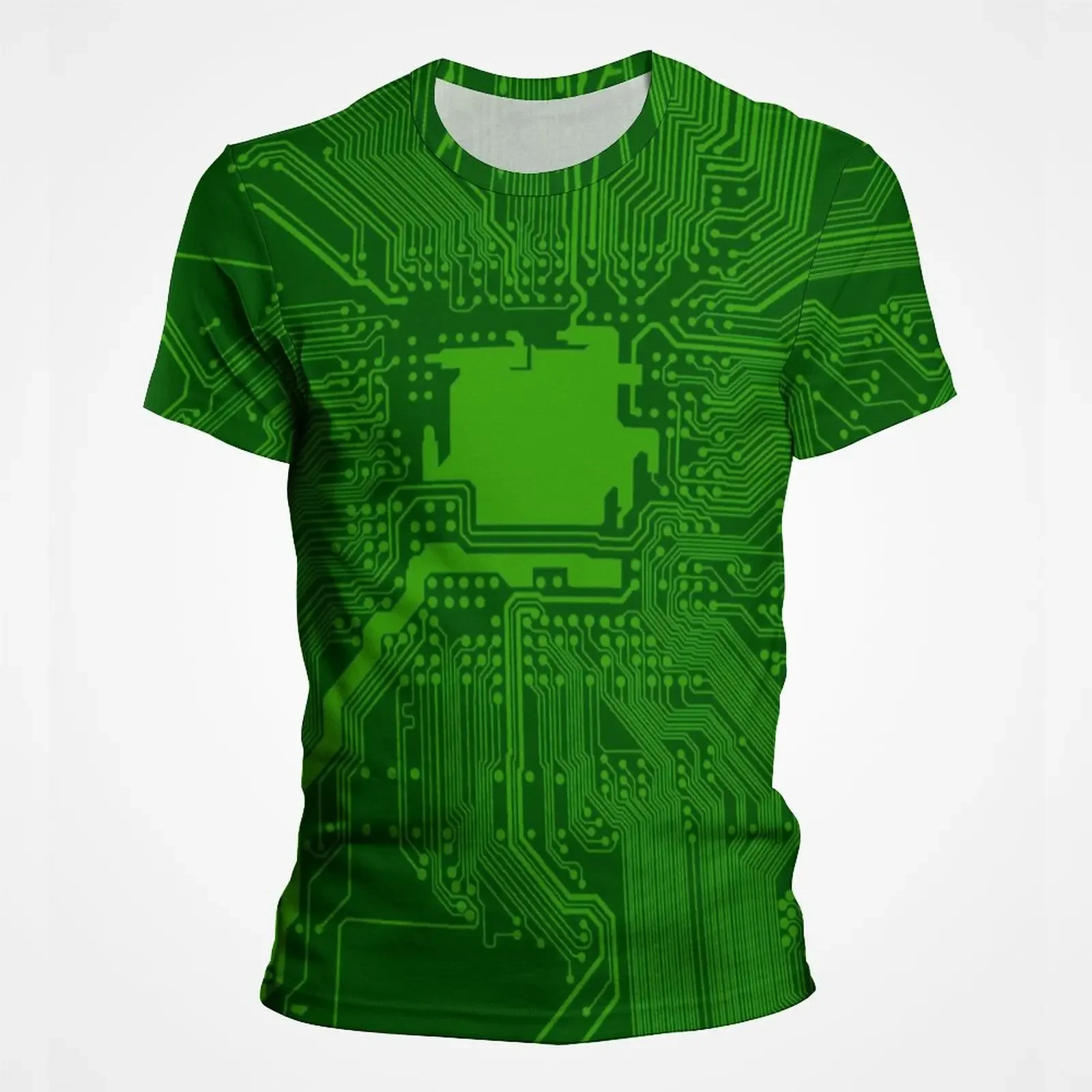 Herren-T-Shirt mit 3D-Leiterplatten-Motiv, realistisches elektronisches Chip-Motherboard-Muster, Kurzarm-T-Shirt im Technologie-Stil, Street-Top – Detail 9