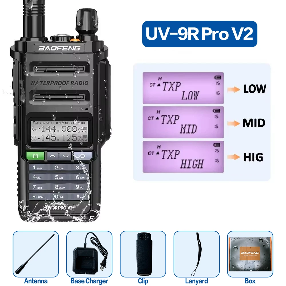 

UV 9R Pro V2 Baofeng IP68 Водонепроницаемая рация Tri-Power Type-C Зарядное устройство Двухдиапазонная радиолюбитель CB Двухстороннее радио UV 9R Plus
