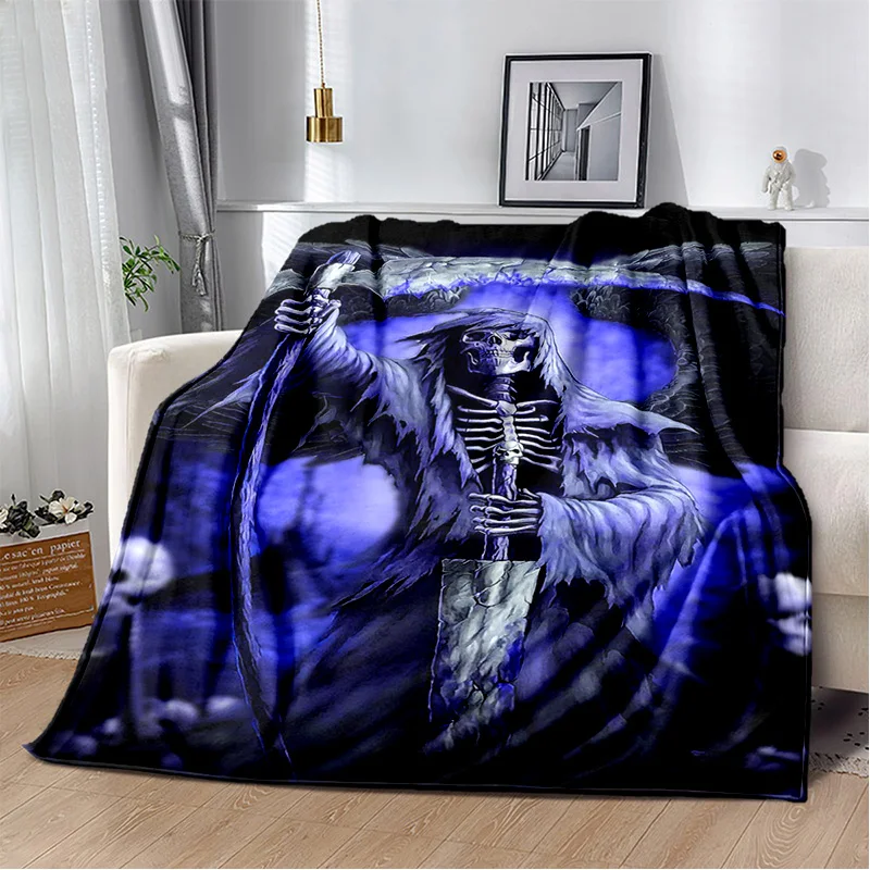 3D Grim Reaper Death Skull Gothic Miękki pluszowy koc, flanelowy koc do salonu Sypialnia Sofa Piknik Dzieci