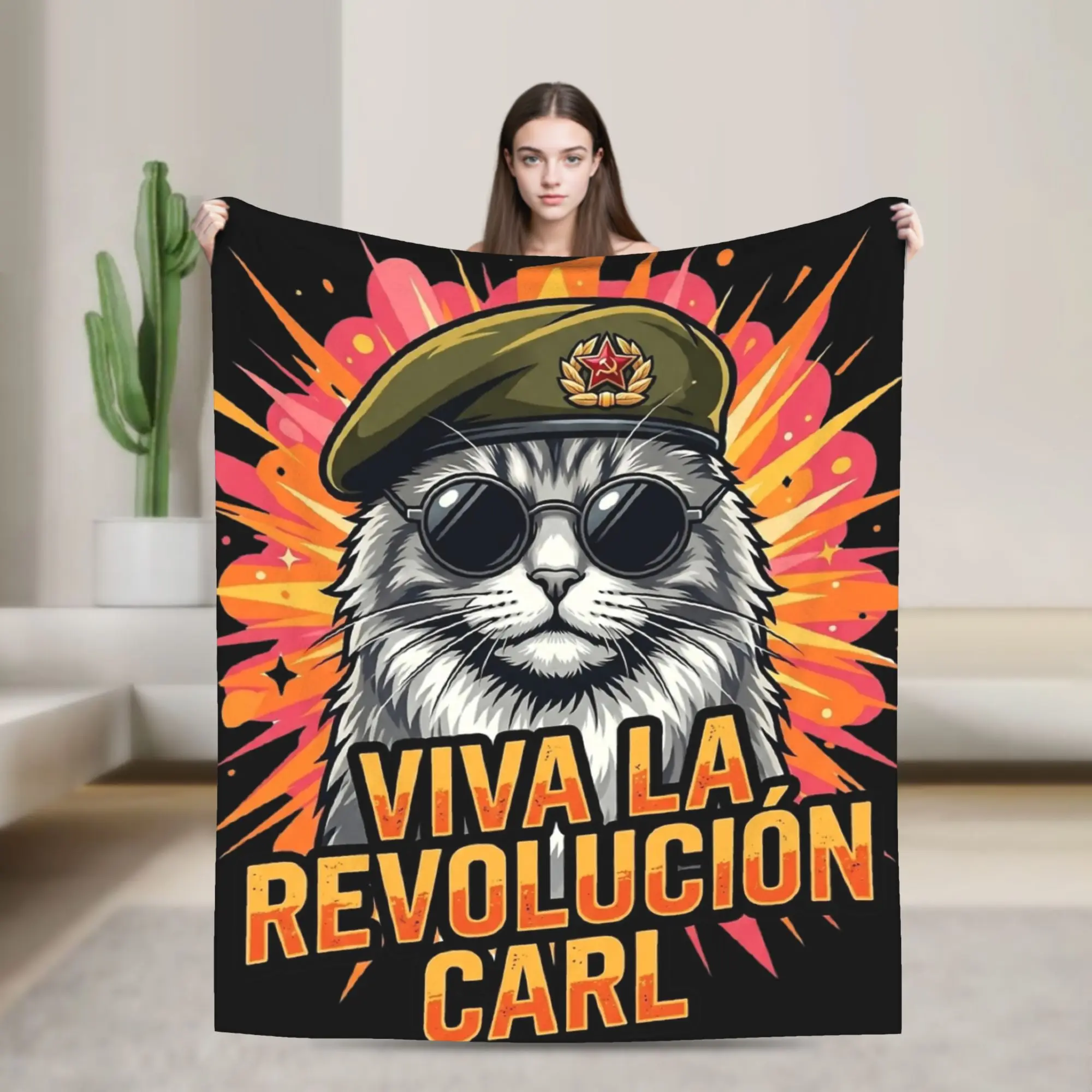 Viva La Revolution Carl Cat Lover Blanket Multiple Sizes Super Soft Cozy  Throw Blankets for Couch Sofa and Bed