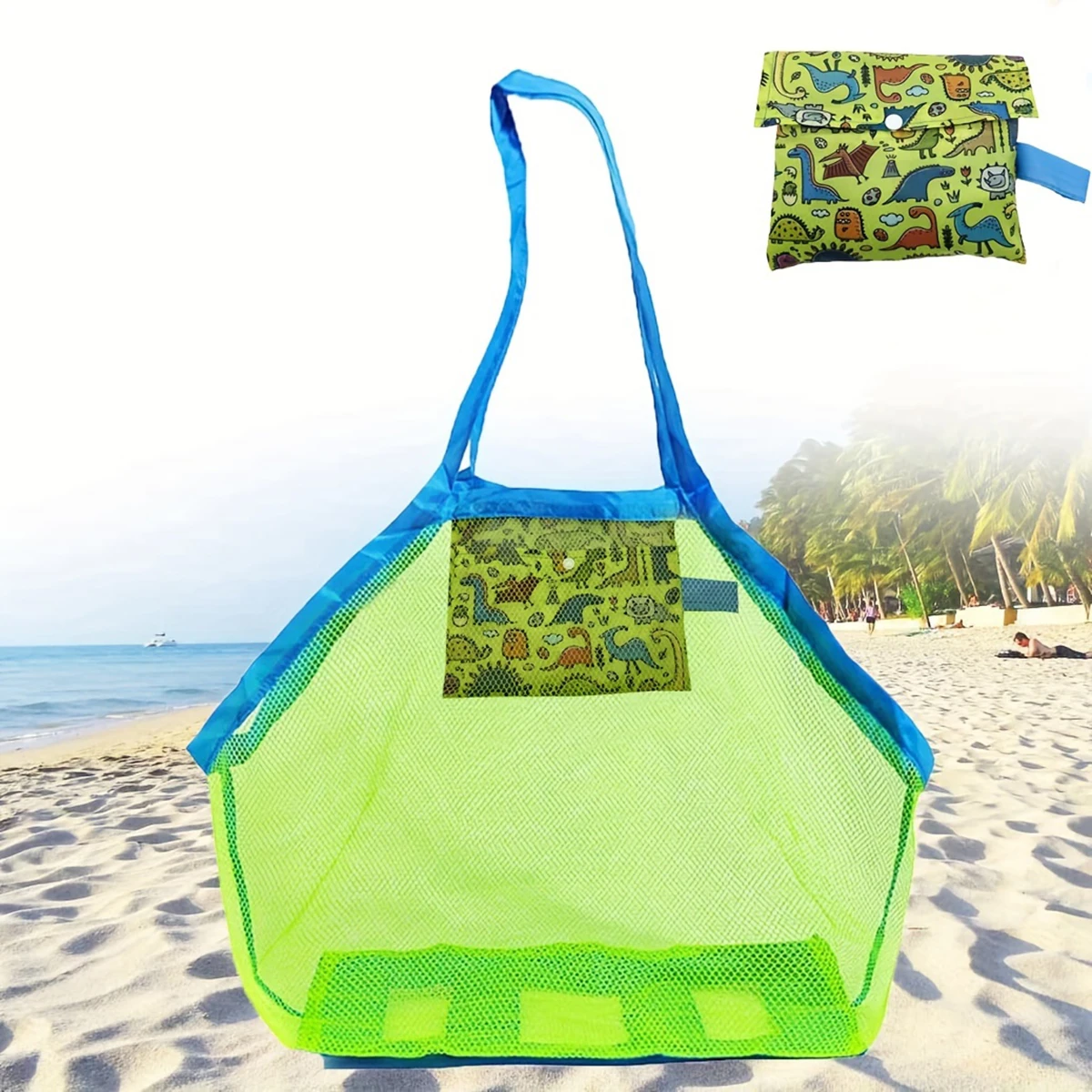1 Stück Mehrfarbige Große Netz-Strandtasche, Sandabweisende Tragbare Tasche mit Praktischem Aufhängeloch, Atmungsaktive Faltbare Aufbewahrungstasche – Detail 1