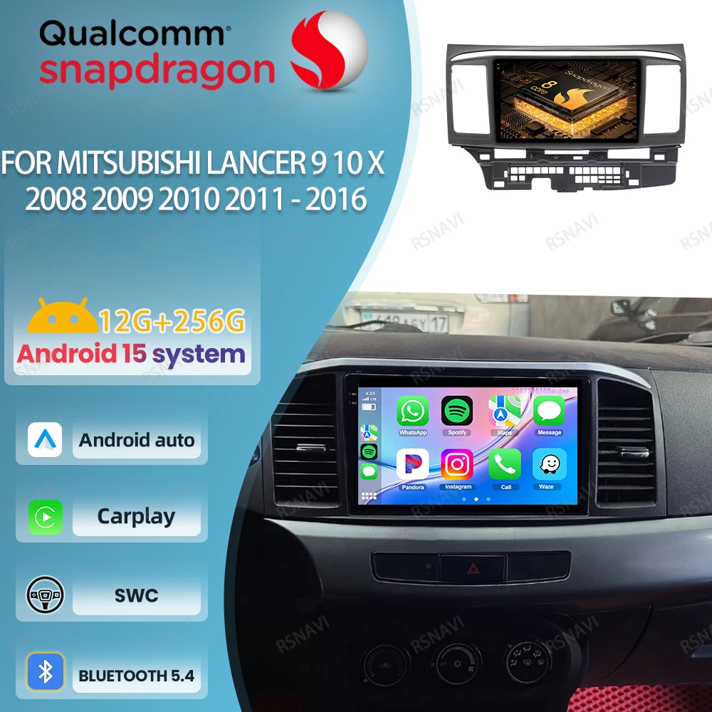 راديو السيارة أندرويد 15 لميتسوبيشي لانسر 9 10X2008 2009 2010 2011 - 2016 BT الملاحة اللاسلكية Carplay السيارات كوالكوم ستيريو #1