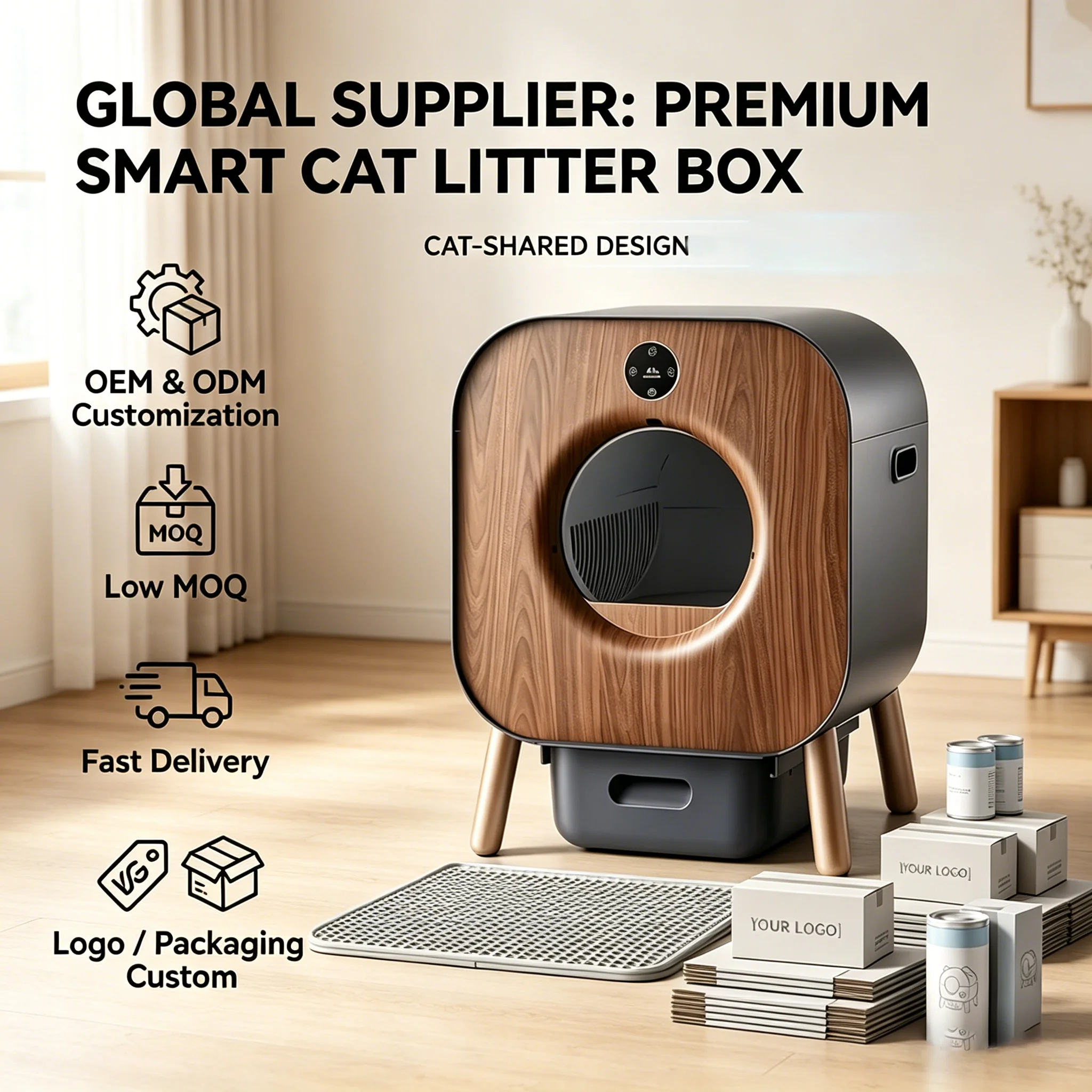Smart Wi-Fi Cat Litter Box, Semi-Automatic Self-Cleaning, Easy to Clean, Odor Control, Quiet Operation, Pet Friendly
