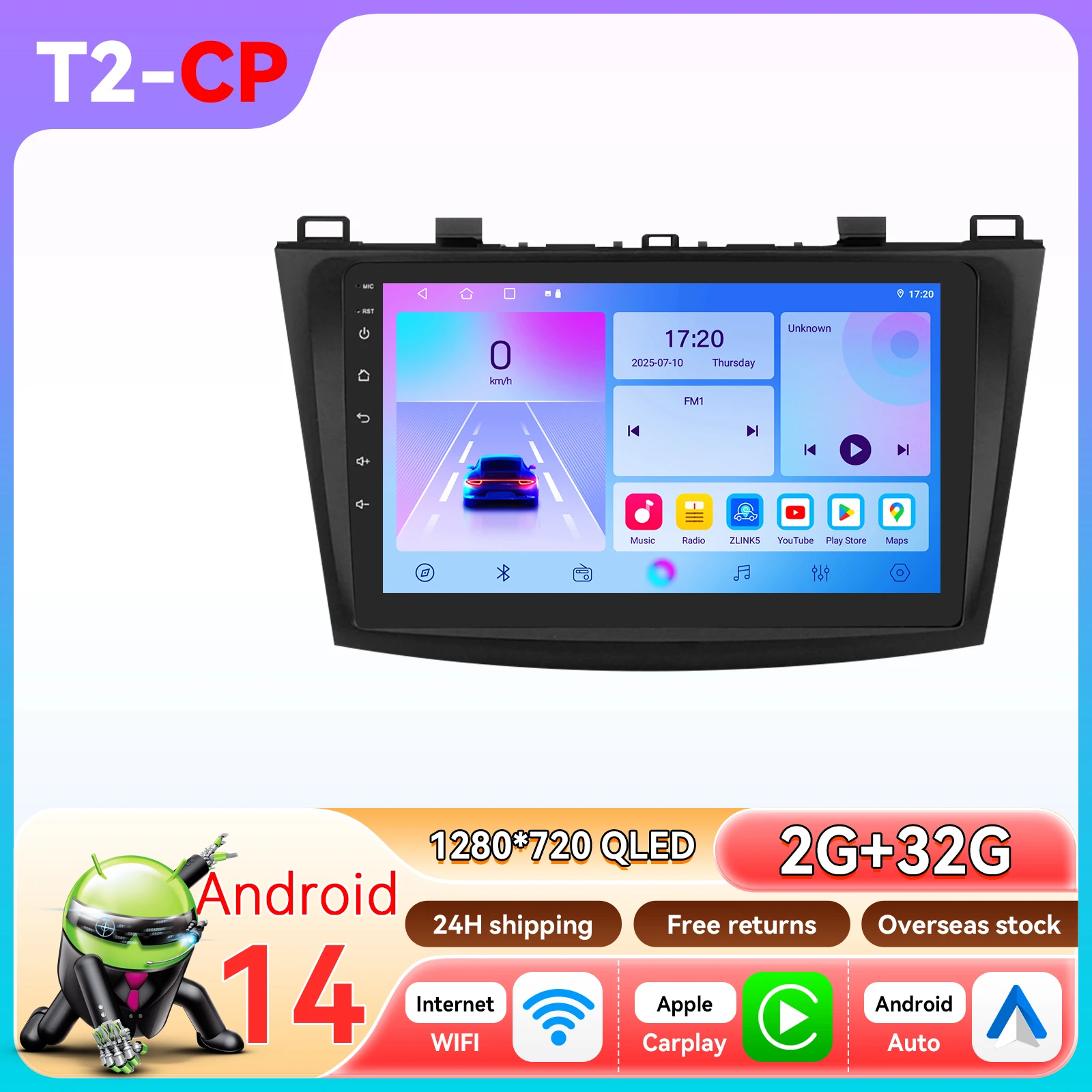 Hizpo Android Multimedia Navigatiesysteem voor Mazda 3 2010 2011 2012 2013 Auto Smart Systems Draadloze CarPlay Android Auto GPS FM SWC 4G