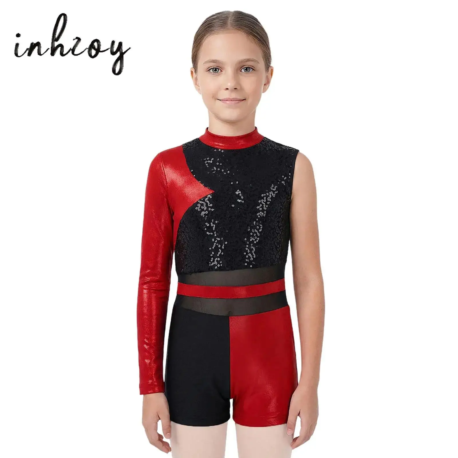 

Kids Metallic Sequins Dance Costume Shiny Gymnastics Short Unitard Tank Biketards One Piece Bodysuit Girls Ballet DanceLeotards