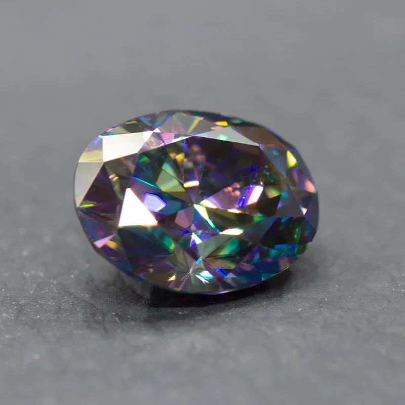 Moissanit-Stein, oval geschliffen, Regenbogen-Grün, VVS1, hochwertige DIY-Charms, Schmuckherstellung, Hauptmaterialien mit Zertifikat – Detail 2