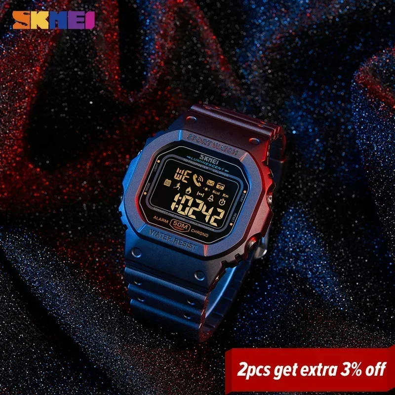 SKMEI-Montre numérique de sport pour homme, podomètre, tracker de calories, montre-bracelet Bluetooth, iPhone, Huawei, Xiaomi, homme, 1629