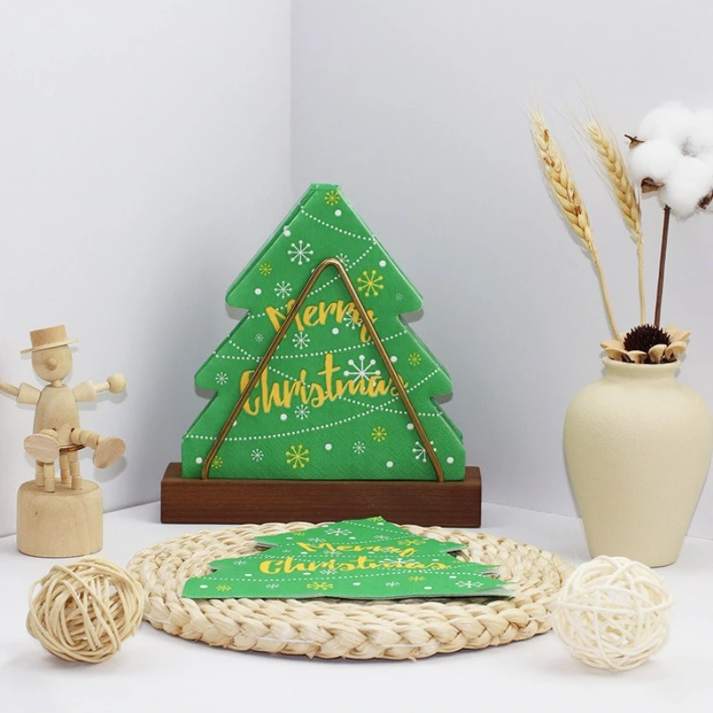 10/20 Sheets of 33 * 33cm 3Ply New Shaped Christmas Tree Gold Stamped Green Napkins Party Decoration Paper DIY Decoupage Paper