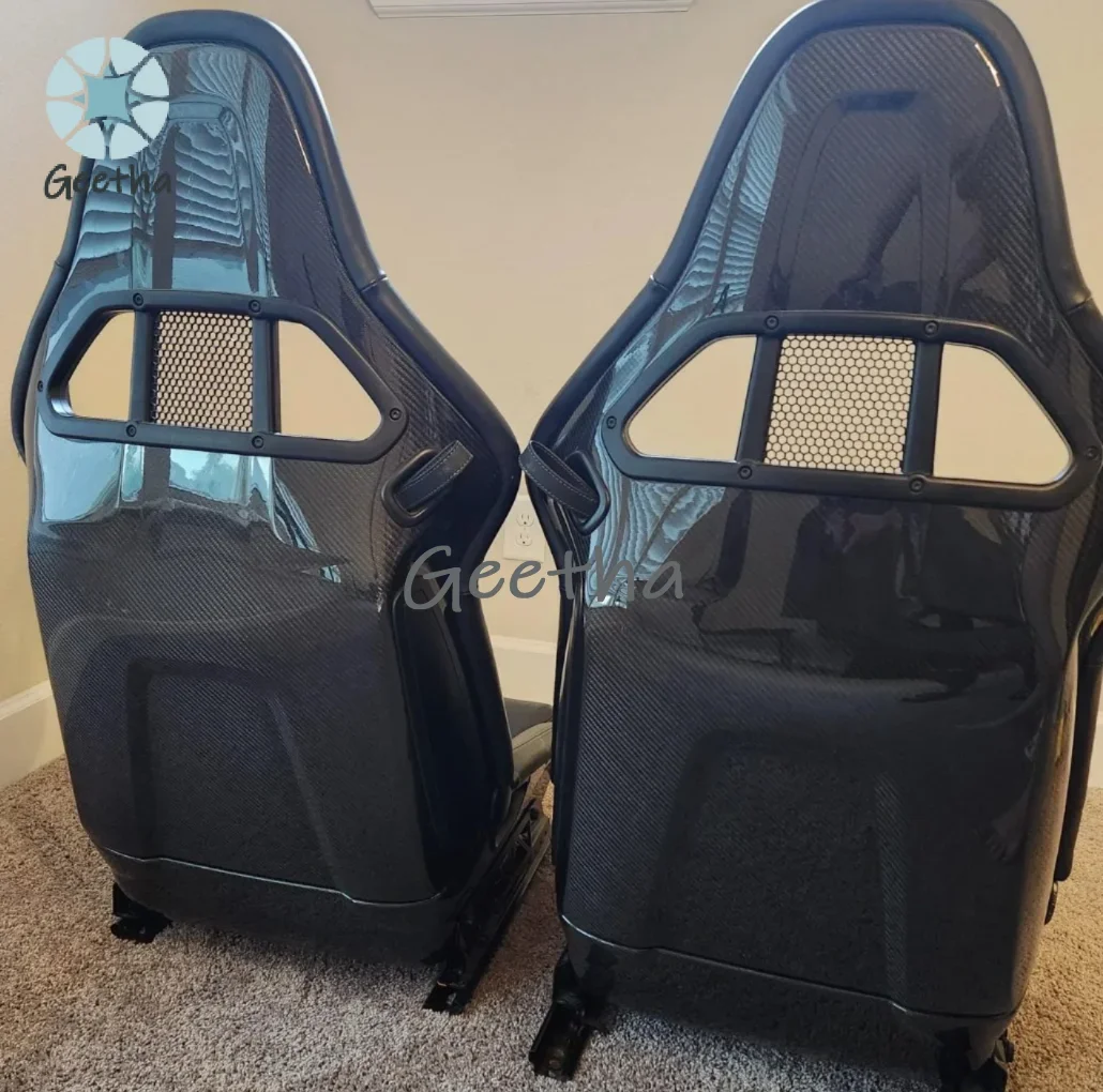 

Black Luxury Sport Racing Car Seats Sturdy Carbon Fiber Leather PU PVC Cloth Non-Adjustable Heating Massage Protection