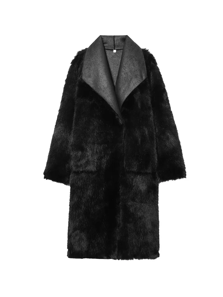 Frauen Retro Reversible Langen Mantel Casual Faux Pelz Revers Einzigen Taste Tasche Jacke Damen Winter Mode Straße Warme Outwear