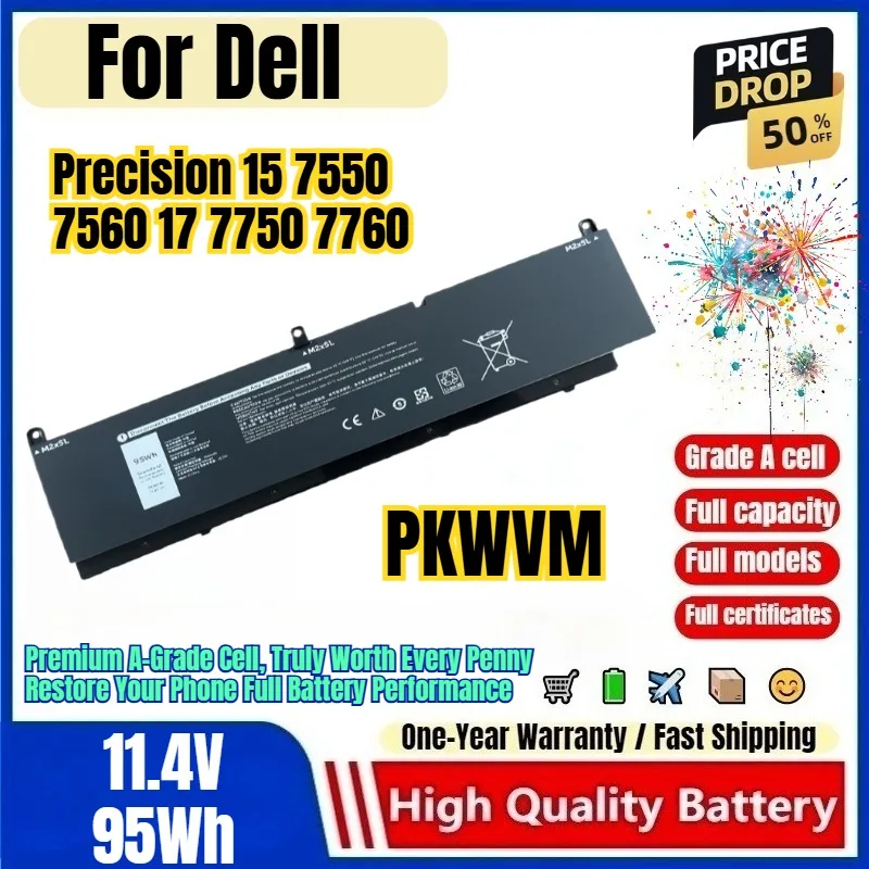 PKWVM for Dell Precision 15 7550 7560 17 7750 7760 Laptop Battery 0 Cycle High Capacity Battery Replacement Bateria Grade A Cell