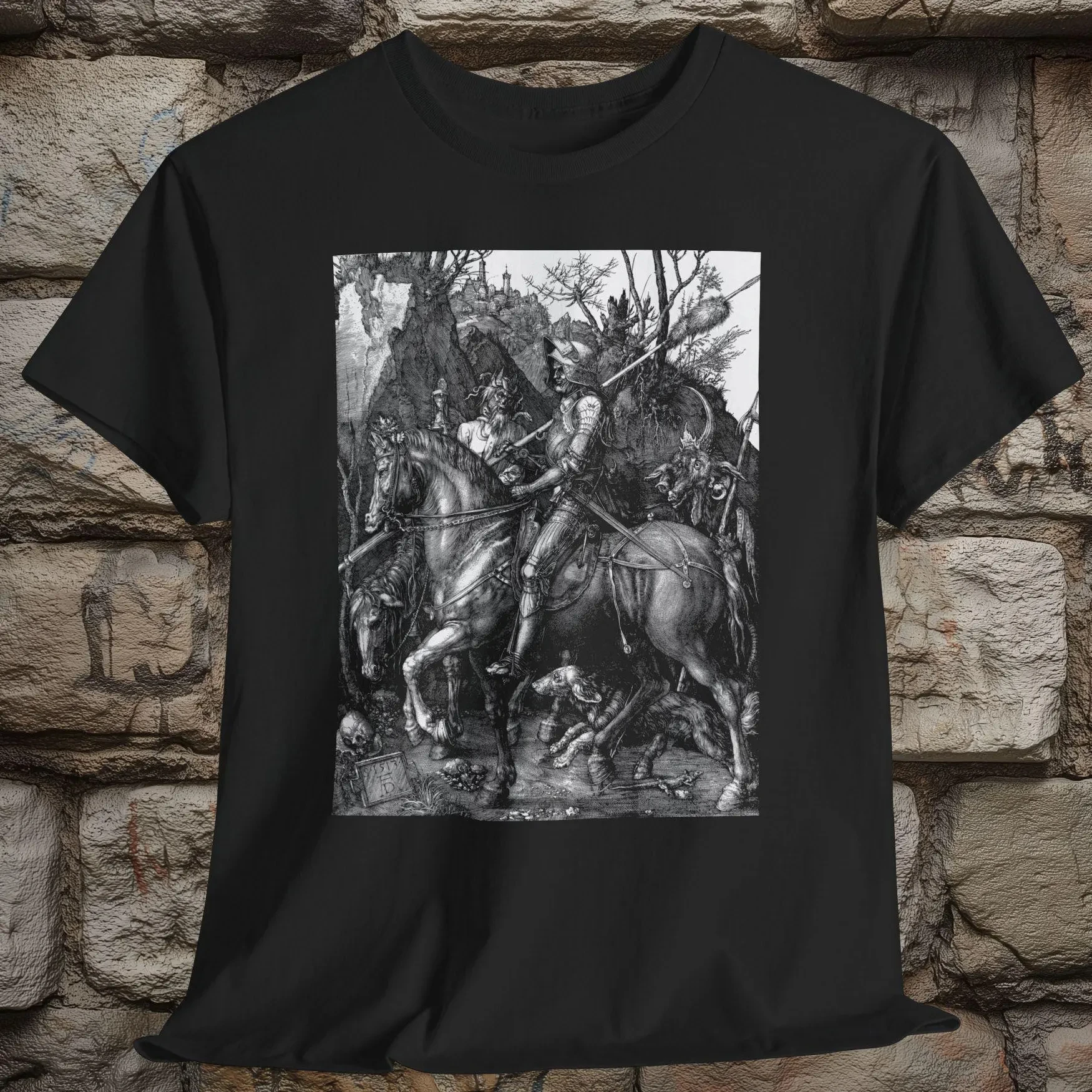 Knight Death and The Devil Albrecht Dürer Unisex T-shirt Graphic T Shirts Retro Streetwear Crew-neck Short-sleeved Men's T-shirt