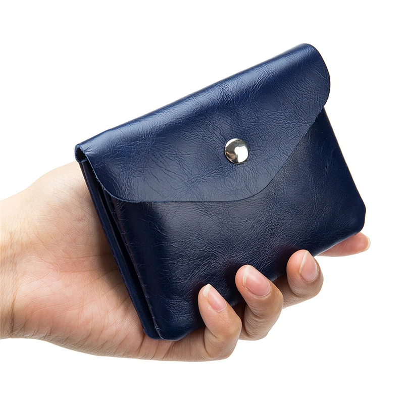 

2024 New Retro Small Square Coin Purse Women Men Oil Wax Skin Zipper Buckle Cute Money Bag Credit Card Holder Travel Mini Wallet