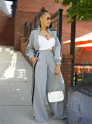 2 Piece Sets Women Outfit Winter Fall Clothes 2024 Women Side Striped Crop Top Wide Leg Pants Sets Casual Sweatsuits Woman Sets