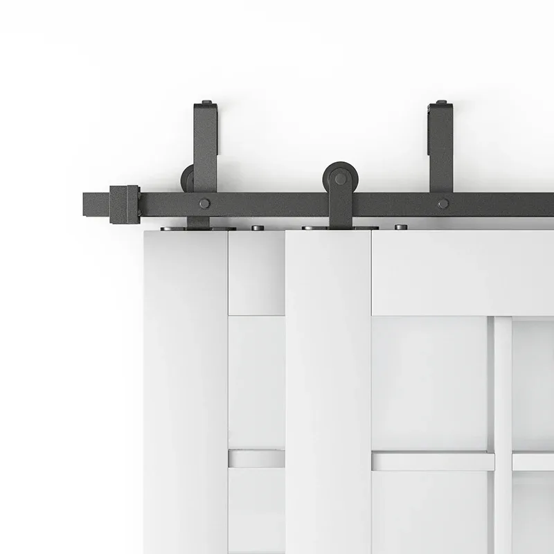 

Hot-Selling SJ2202 Black Carbon Steel Metal Sliding Door Hardware Kit Single-Door Barn Door With Top Mount For Hotels Windows