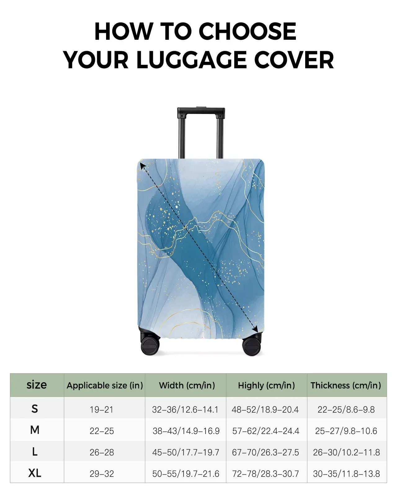 Marble Line Blue Gradient Luggage Cover Stretch Suitcase Protector Baggage Dust Case Cover for 18-32 Inch Travel Suitcase Case