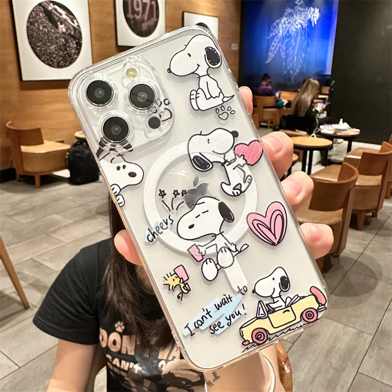 Snoopy Schattige Cartoon Met Magsafe Hoesje Voor Iphone 15 14 13 12 11 Pro X Xs Max Se2 7 8 Plus Hard Shell Magnetisch Compatibel Hoesje