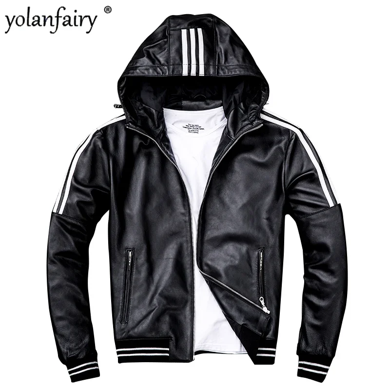 2023 New Men\'s Classic Leather Jacket 100% Natural Sheepskin Real Leather Jackets Man Designer Coat Hooded Spring Autumn FCY4995