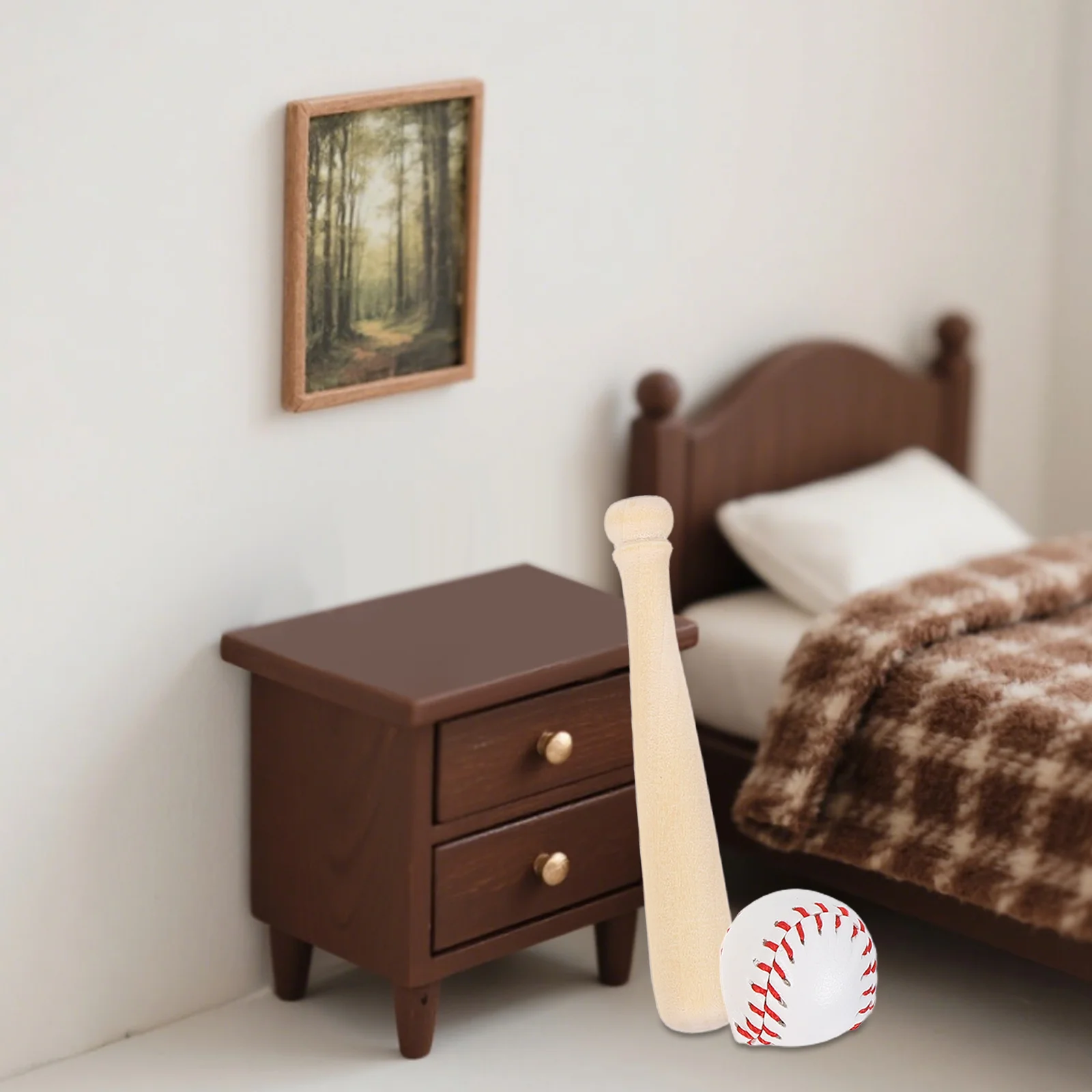 

2 Sets Miniature Baseball Bat Glove Set For Dollhouse Sports Decor Kids Play Collection Mini Bats Accessories Realistic Baseball