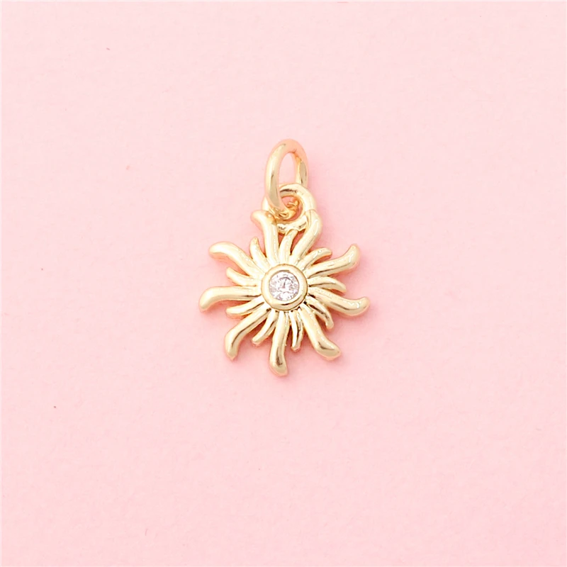 10pcs Brass Inlaid Zircon Sun Charms Pendants Accessories For Jewelry Making Diy Bracelet Necklace Earrings
