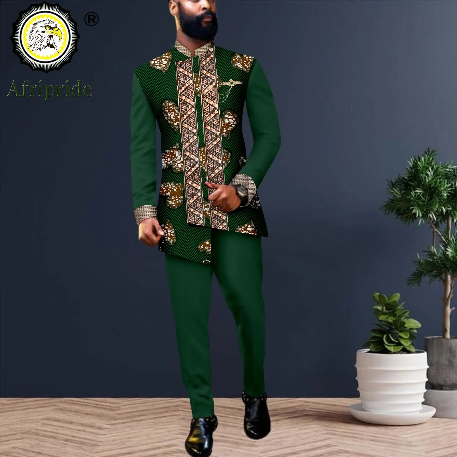 Men`s Business Suits Slim Fit Lined Print Blazer and Pants 2 Piece Set Dashiki Formal Outfits African Clothes Wedding 2516042
