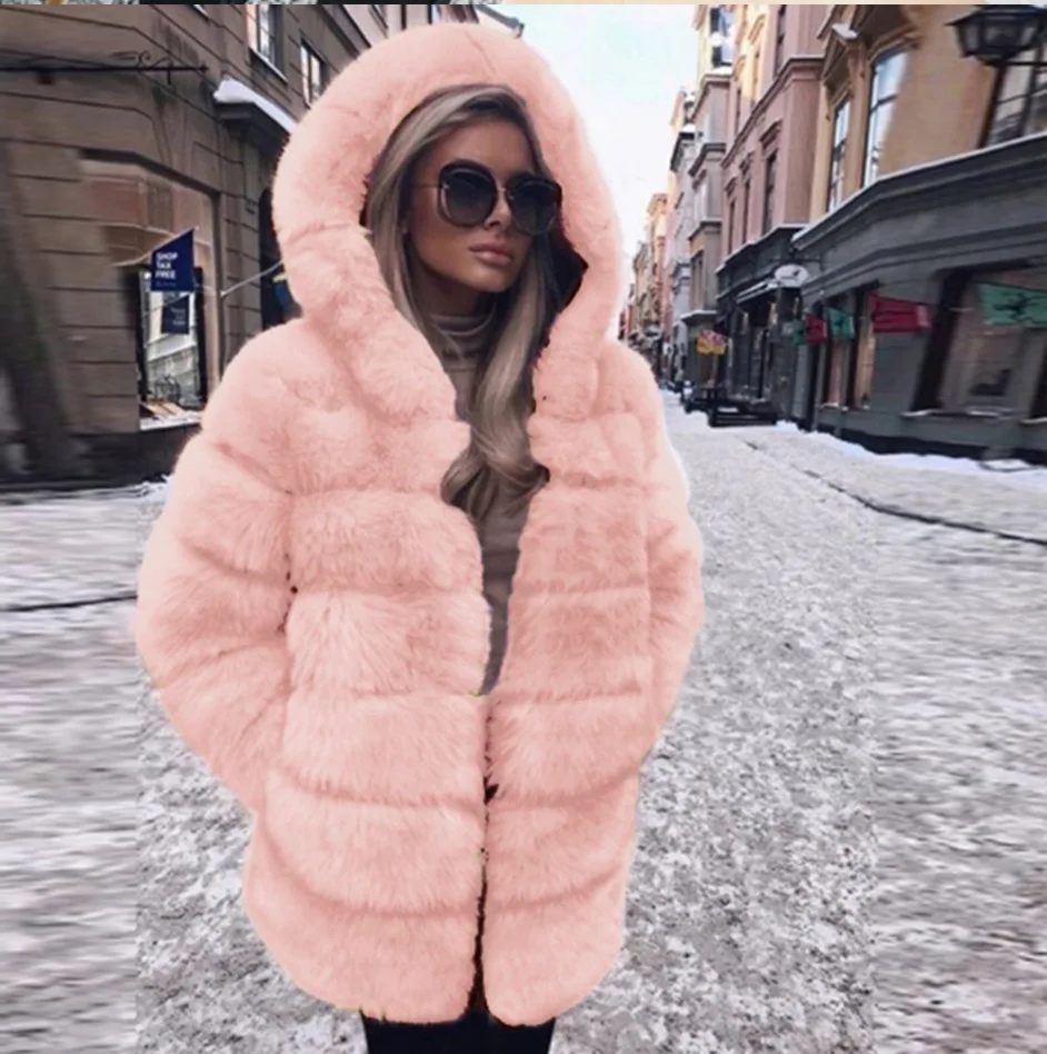 Women\'s Natural Fox Fur Coat With Hood Thick Warm Genuine Fox Fur Jackets Woman Winter Outwear Luxury Fur Coats