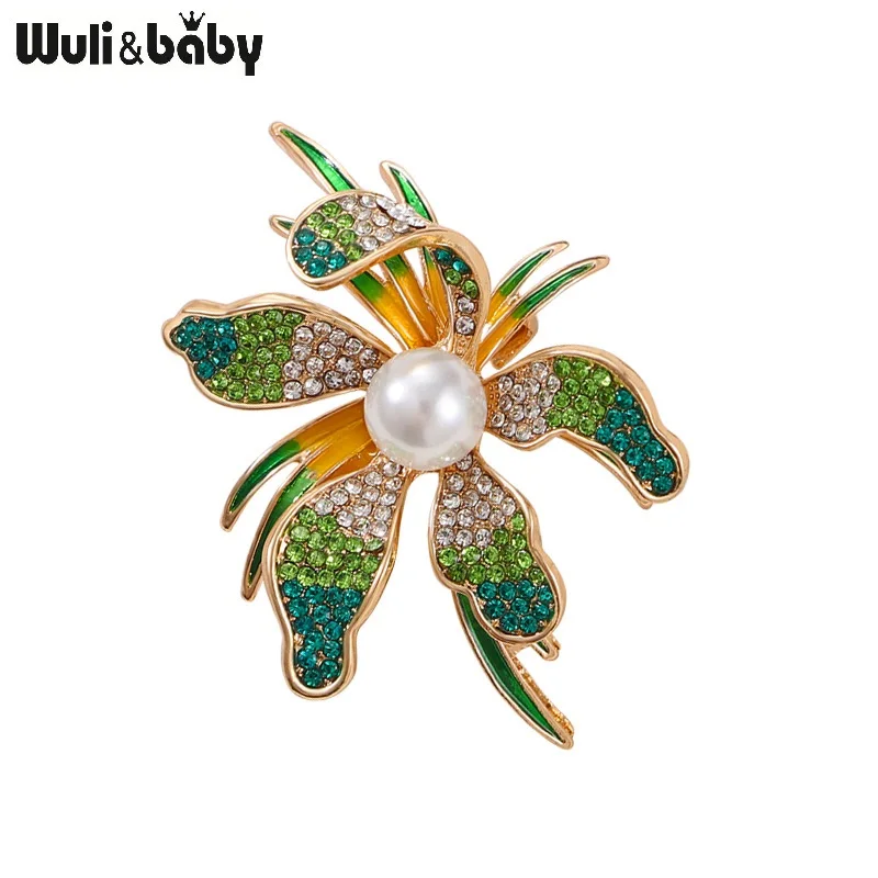 Wuli&baby Shining Flower Brooches For Women 4-color Pearl Elegant Flowers Plants Party Office Brooch Pins Gifts