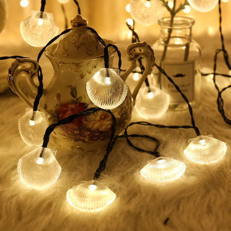 6M 40Led Zee Strand Shell Fairy String Licht Bruiloft Verjaardag Christmas Party Decor Outdoor Indoor Led Garland Lamp Door batterij