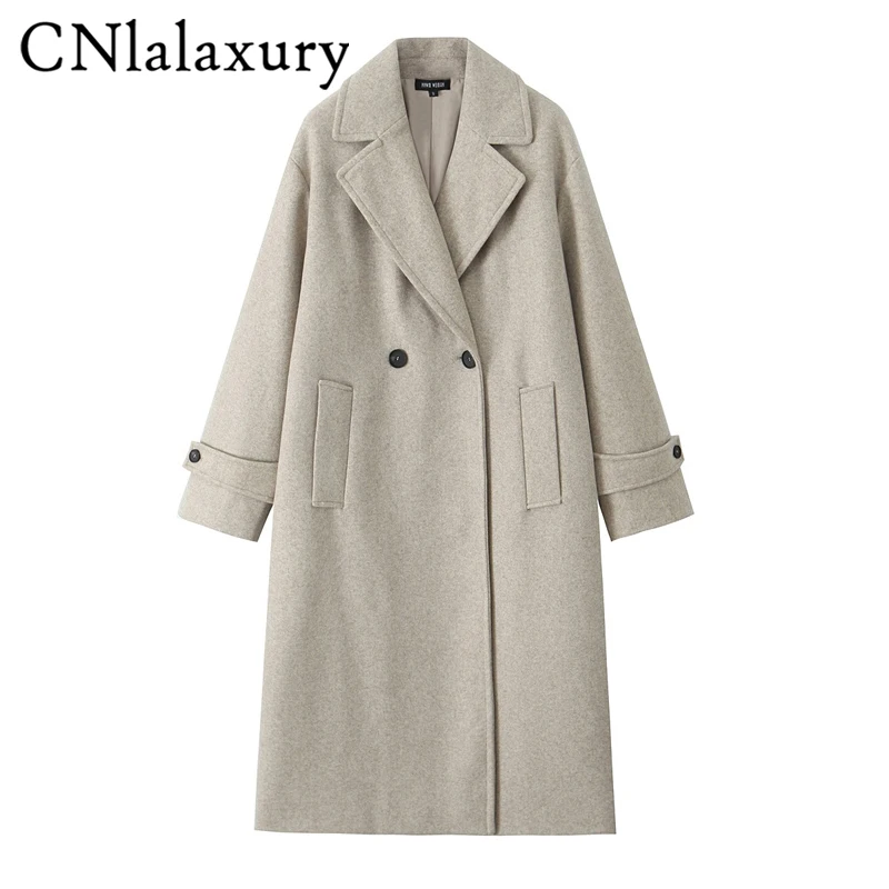 Women Fashion Autumn Winter Coat New Soft Loose Coat Jacket Long Sleeved Double Breasted Lapel Coats Chic Ladies Tops Mujer
