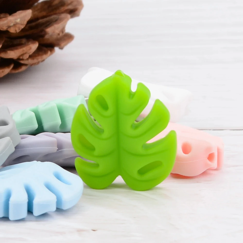 LOFCA 30pcs Silicone Monstera Beads Cartoon Leaf BPA Free Silicone Teether Baby Accessories Toys   DIY Necklace Pacifier Chain