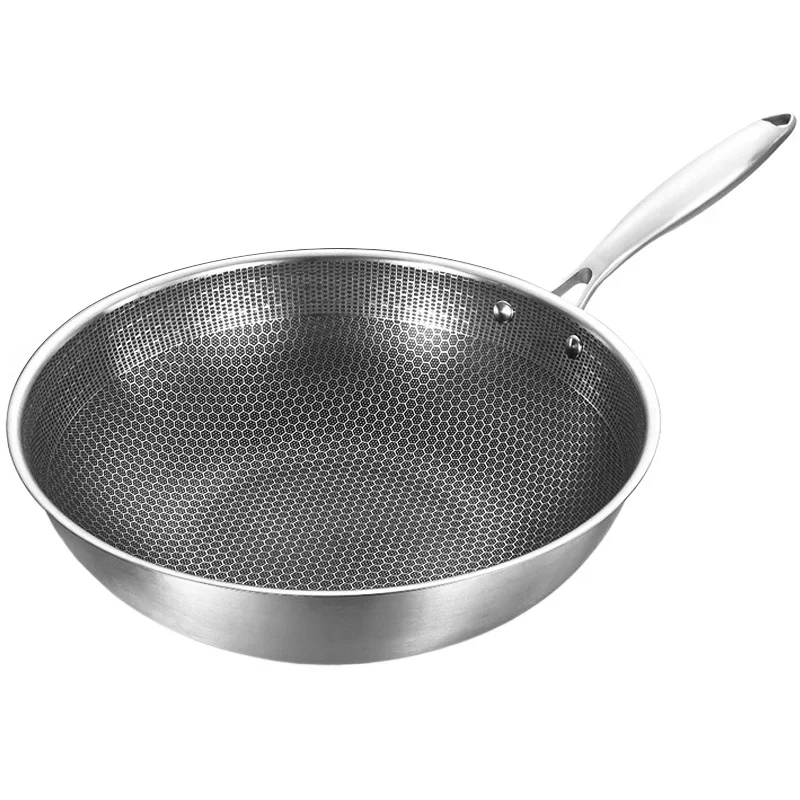 

NEW Uncoated wok,non-stick pan,Stainless steel,Honeycomb design,Uniform heating,For Electric, Induction and Gas Stoves