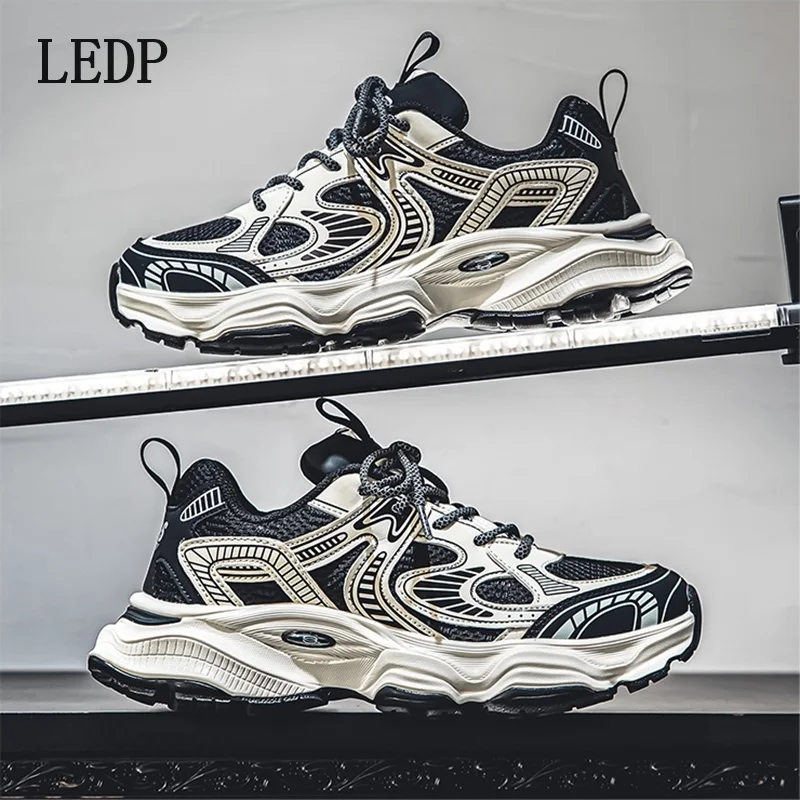 LEDP Retro Senior Sense Daddy Schoenen Mannen 2025, Lente Ins Tide Street Shot Dikke Bodem Liefhebbers Casual Explosie Sneakers