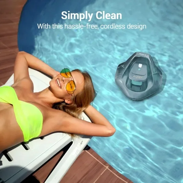 Cordless Robotic Pool Cleaner, Pool Vacuum Lasts 90 Mins, LED Indicator, Self-Parking