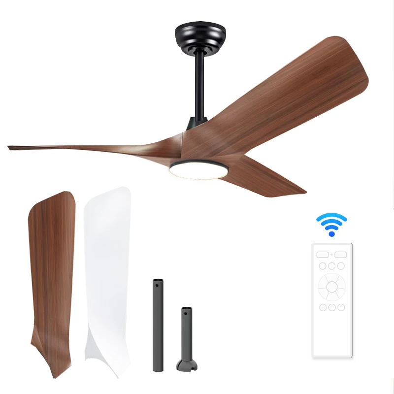 52 Inch Walnut Ceiling Fan, Remote Control with Adjustable Lights, 3 Fan Blades Reversible DC Motor Ceiling Fan, Decorative Fan