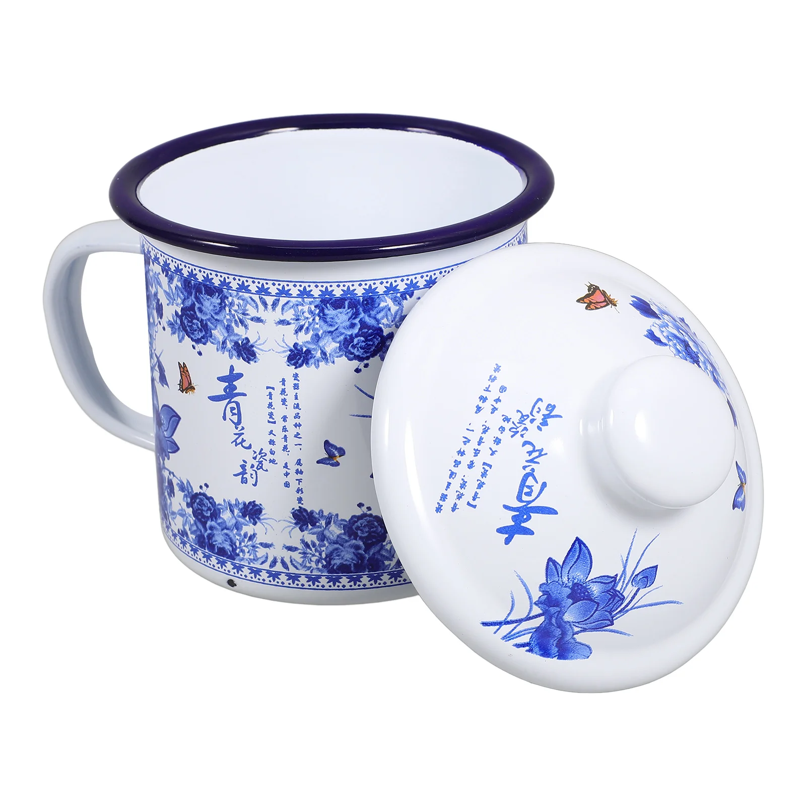 

Water Cup with Lid Coffee Cups Lids Drinks Tea Enamel Camping Mug Covered Drinking