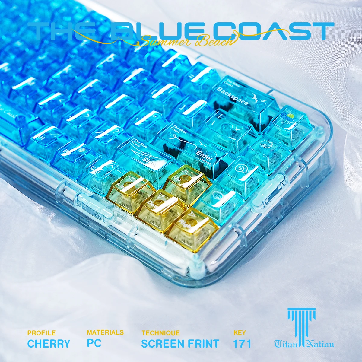 TITAN NATION Keycaps Cote d'Azur Theme 171 Keys PC Original Height Blue Translucent Clear Mechanical Keyboard Gift  Mad60/68