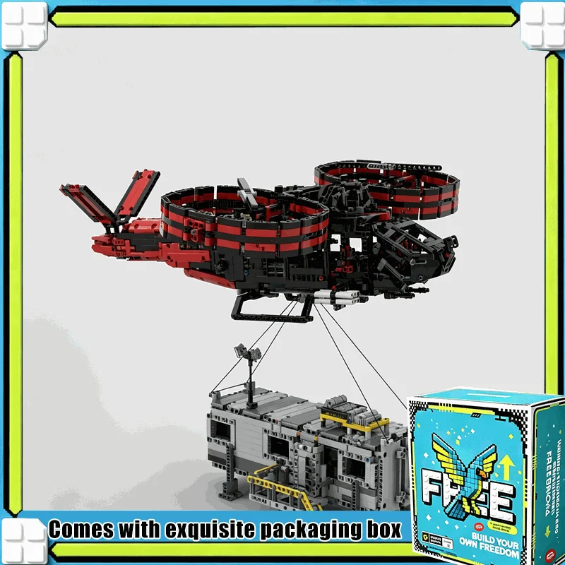 3127PCS Sci Fi Ring Rotor Helicopter With Mobile Lab Module Model MOC Custom Building Blocks Creative Assembly Display Toy Gift