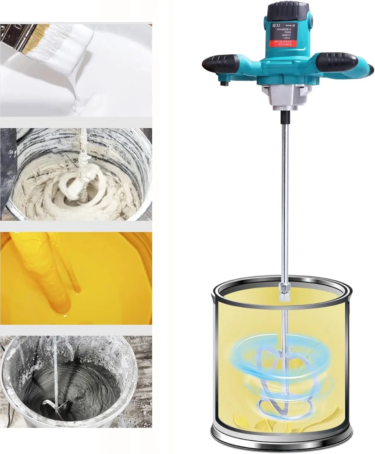 خلاط خرسانة محمول 2100 وات، 6 سرعات، خلاط هاون وأسمنت محمول مع سرعة قابلة للتعديل لأعمال البناء