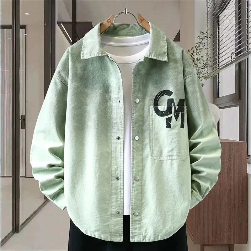 

Адуированный Long Sve Cotton irt Свободный крой Мужская куртка Весенне-осенняя верхняя одежда Подростковый топ из чистого хлопка Повседневная одежда