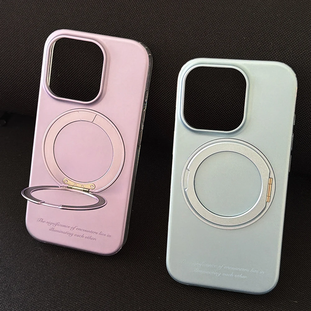 

360° Rotating Magnetic Ring Stand Matte Plating Phone Case For Magsafe for iPhone 17promax 16 15 Pro Max Shockproof Phone Cover
